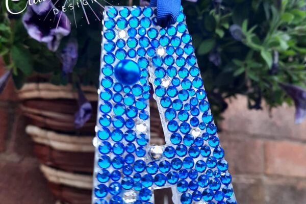 hanging initial A in royal blue